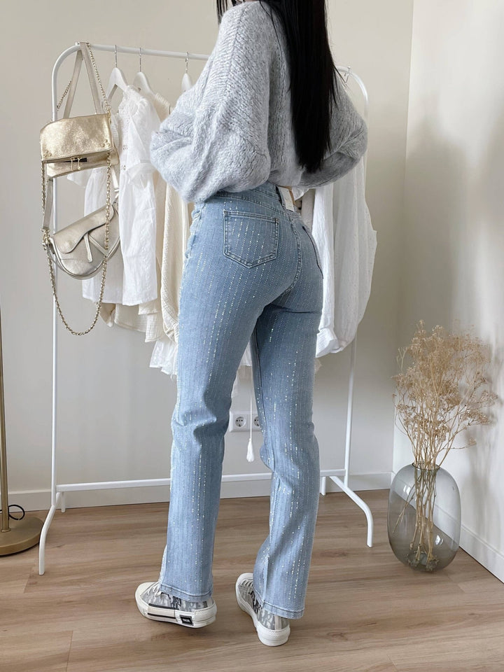 CALORA_ Denim Jeans met Glitter voor een Sprankelende Look