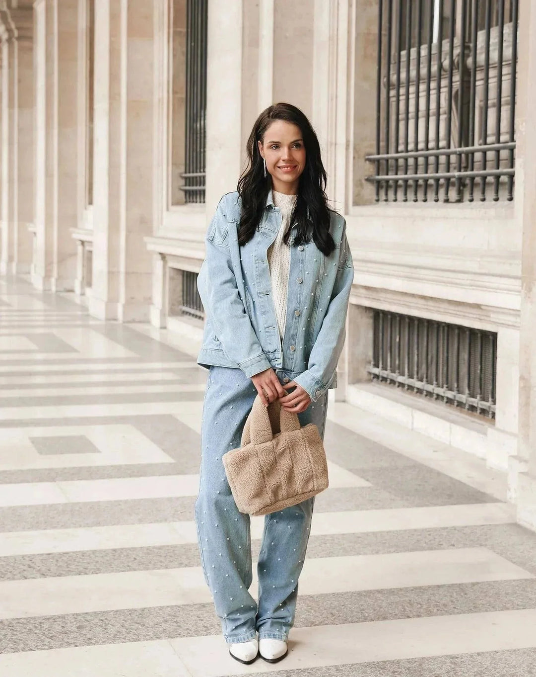CALORA_ Denim Jeans met Glitter voor een Sprankelende Look
