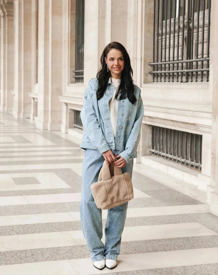 CALORA_ Denim Jeans met Glitter voor een Sprankelende Look