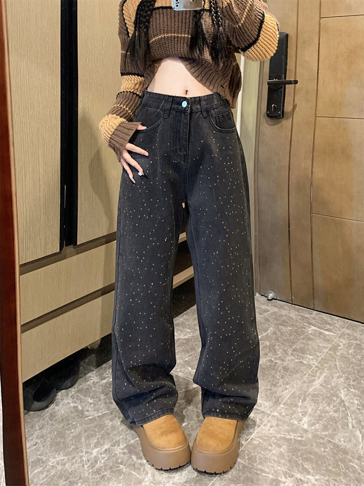 CALORA_ Denim Jeans met Glitter voor een Sprankelende Look