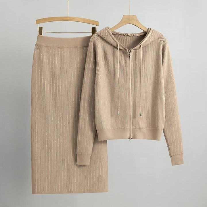 Diamant hoodie vest rok set-Sets & Pakken-Calora-Roze-Eén maat-Calora