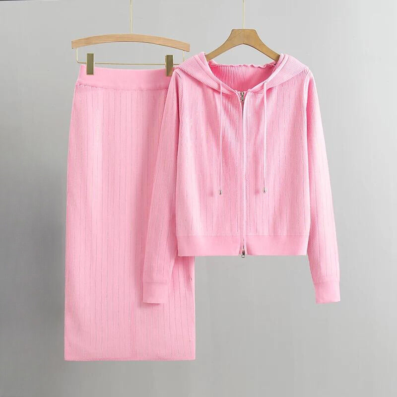 Diamant hoodie vest rok set-Sets & Pakken-Calora-Roze-Eén maat-Calora