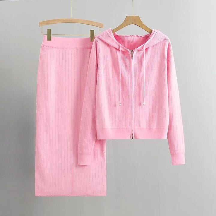 Diamant hoodie vest rok set-Sets & Pakken-Calora-Roze-Eén maat-Calora