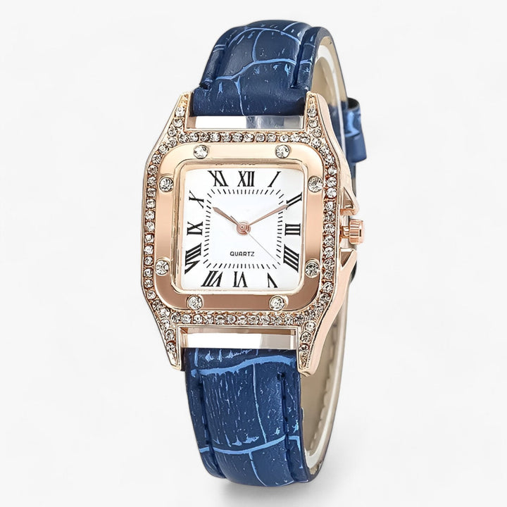 Diamanten Quartz-Leder Horloge-Horloges-Calora-Blauw-Calora