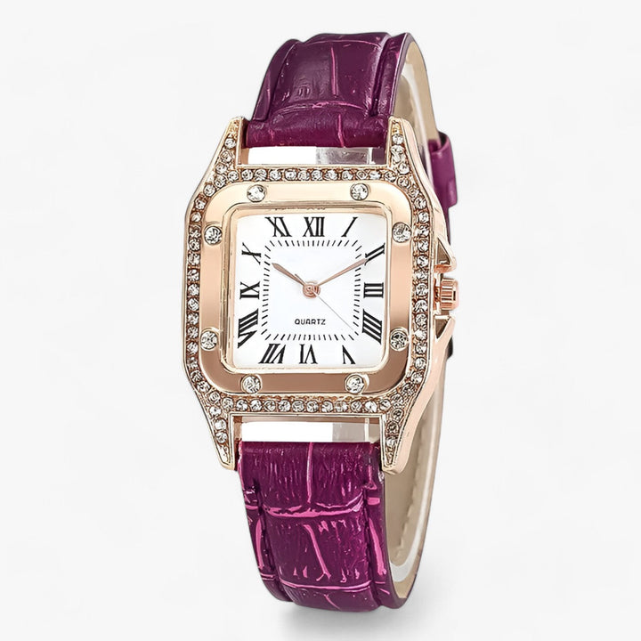 Diamanten Quartz-Leder Horloge-Horloges-Calora-Paars-Calora