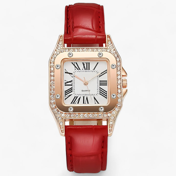 Diamanten Quartz-Leder Horloge-Horloges-Calora-Rood-Calora