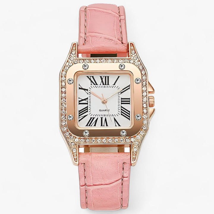 Diamanten Quartz-Leder Horloge-Horloges-Calora-Roze-Calora