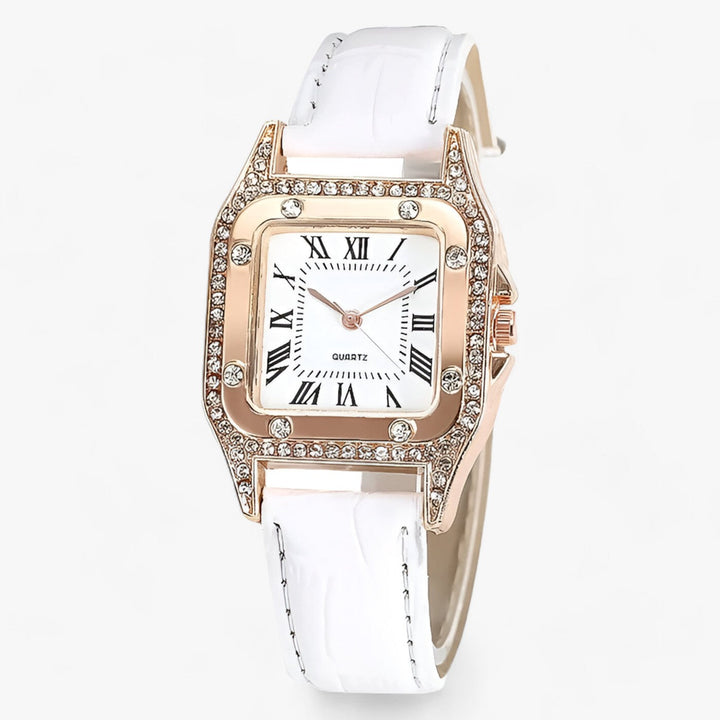Diamanten Quartz-Leder Horloge-Horloges-Calora-Wit-Calora