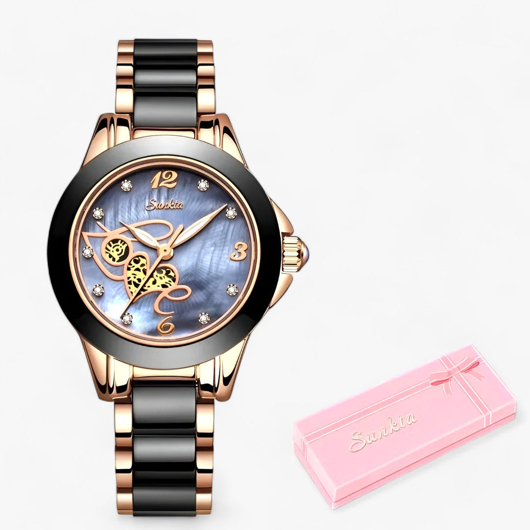 Diamira | Keramisch Stalen Ronde Horloge-Horloges-Calora-Zilver Zwart-Calora