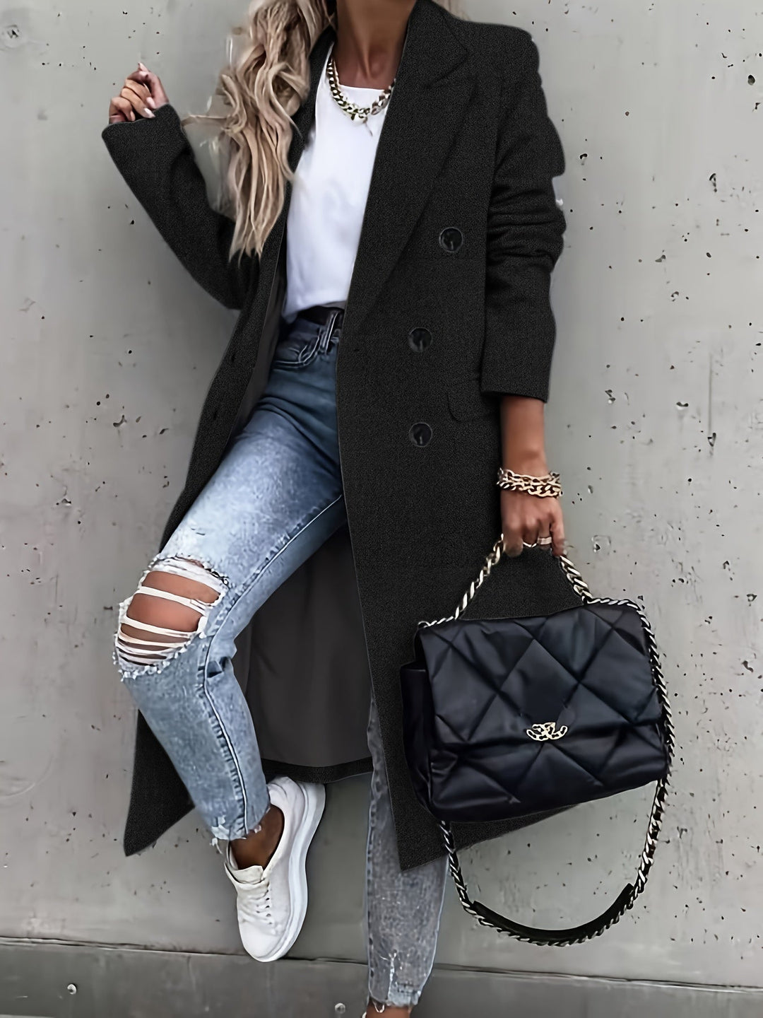 Diane | Elegante trenchcoat met knopen voor dames-Zomer Jassen-Calora-Zwart-S-Calora