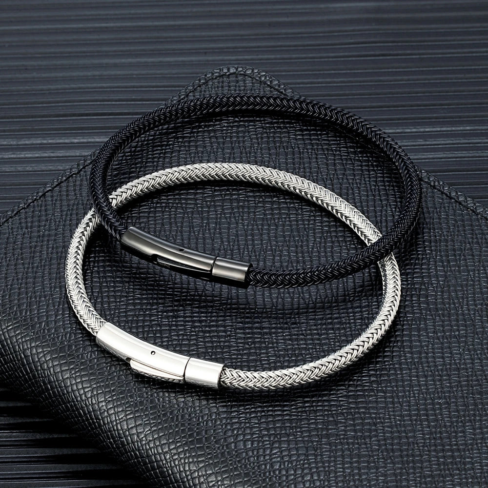 Dik Draad Koord Armband in rvs met klikopening-Armbanden-Calora-Zwart-21cm-Calora