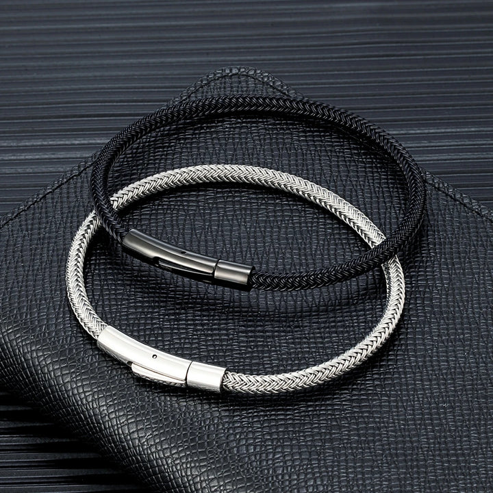 Dik Draad Koord Armband in rvs met klikopening-Armbanden-Calora-Zwart-21cm-Calora