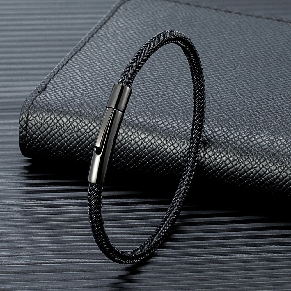Dik Draad Koord Armband in rvs met klikopening-Armbanden-Calora-Zwart-21cm-Calora