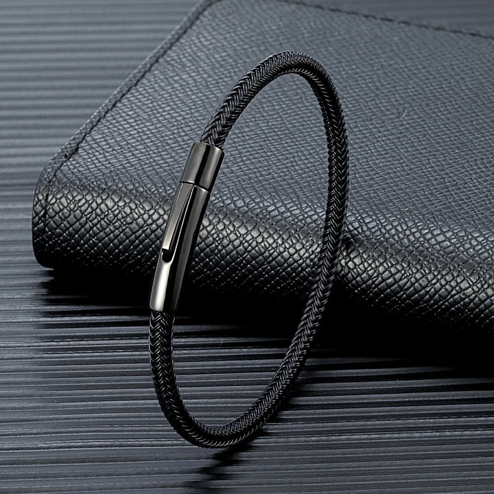 Dik Draad Koord Armband in rvs met klikopening-Armbanden-Calora-Zwart-21cm-Calora