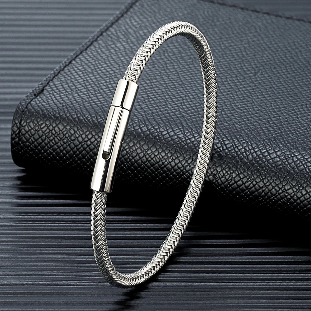 Dik Draad Koord Armband in rvs met klikopening-Armbanden-Calora-Zwart-21cm-Calora