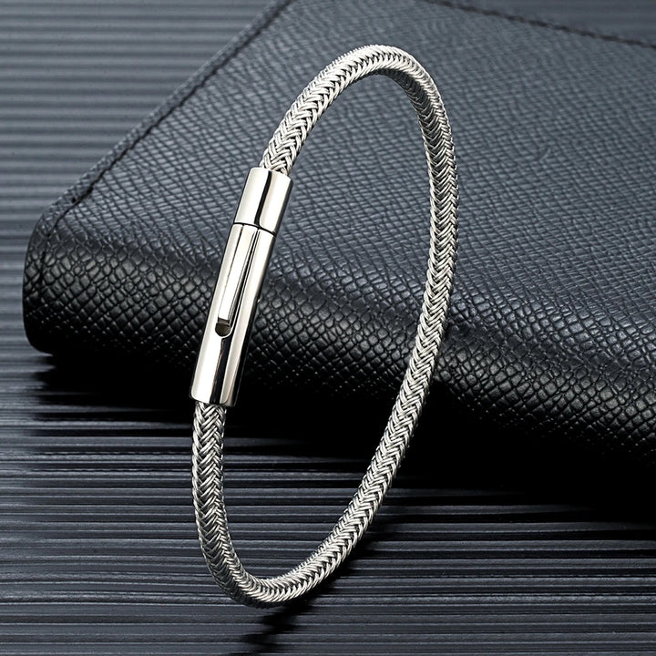 Dik Draad Koord Armband in rvs met klikopening-Armbanden-Calora-Zwart-21cm-Calora