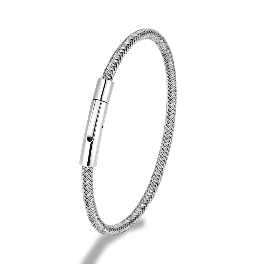 Dik Draad Koord Armband in rvs met klikopening-Armbanden-Calora-Zwart-21cm-Calora