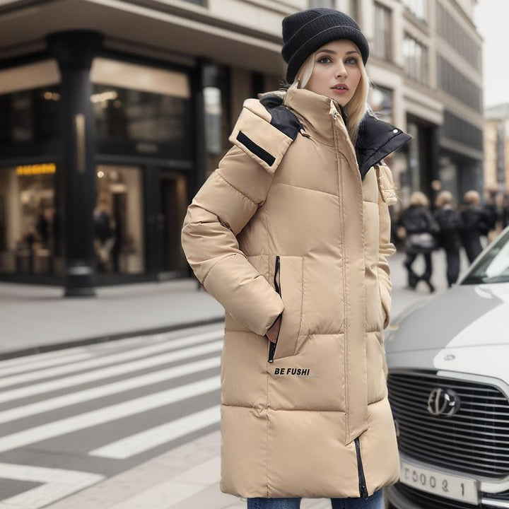 CALORA_ Dik Halflange Winterjas met Capuchon voor Dames in Grote Maten