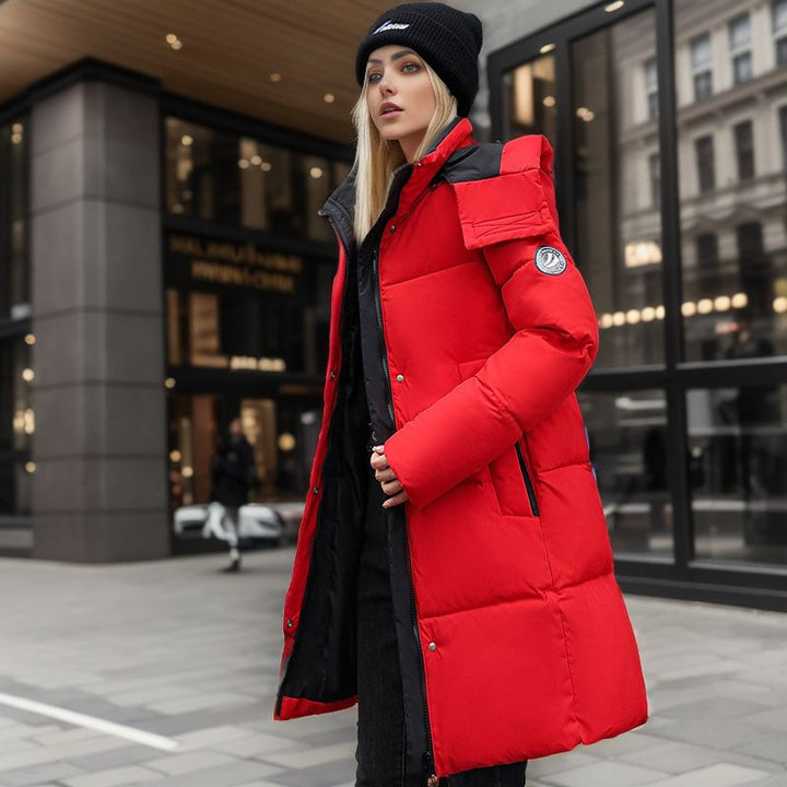 CALORA_ Dik Halflange Winterjas met Capuchon voor Dames in Grote Maten