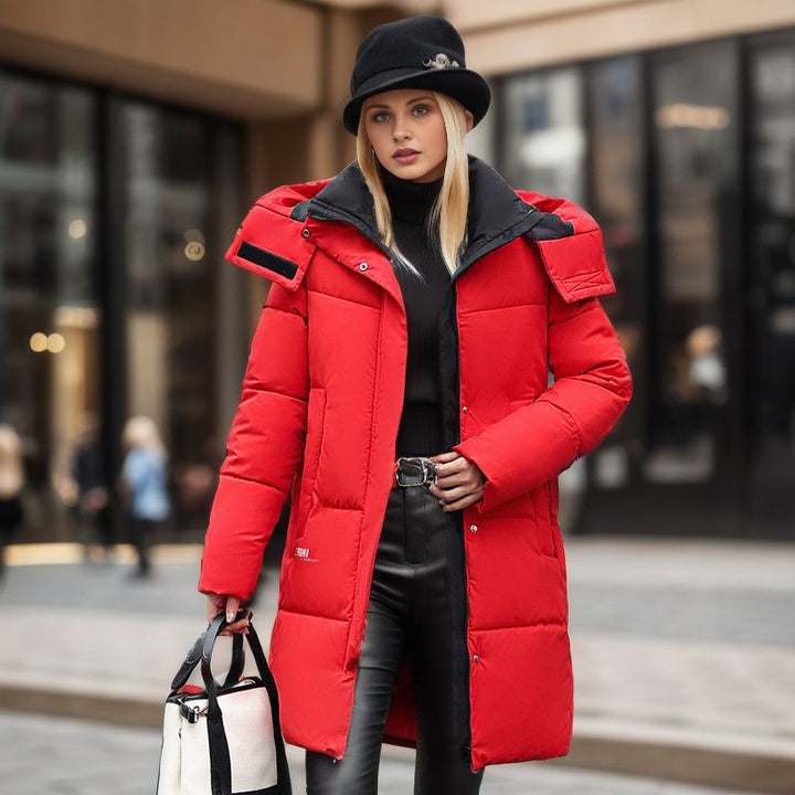 CALORA_ Dik Halflange Winterjas met Capuchon voor Dames in Grote Maten