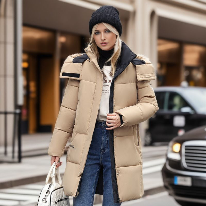 CALORA_ Dik Halflange Winterjas met Capuchon voor Dames in Grote Maten