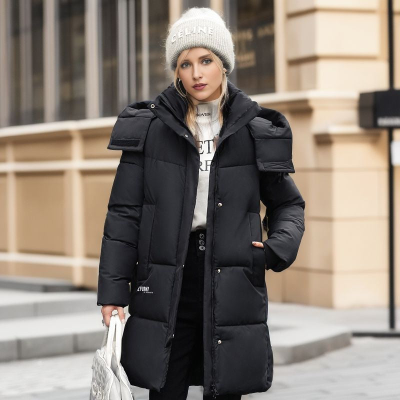 CALORA_ Dik Halflange Winterjas met Capuchon voor Dames in Grote Maten