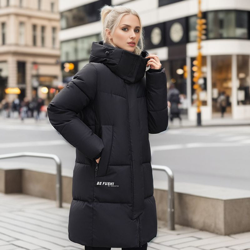 CALORA_ Dik Halflange Winterjas met Capuchon voor Dames in Grote Maten