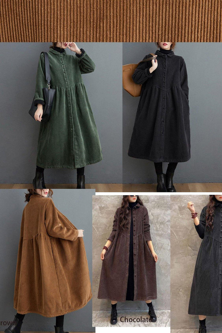 Dikke Corduroy lange Winterjas met knopen en kraag-Zomer Jassen-Calora-Groen-S-Calora