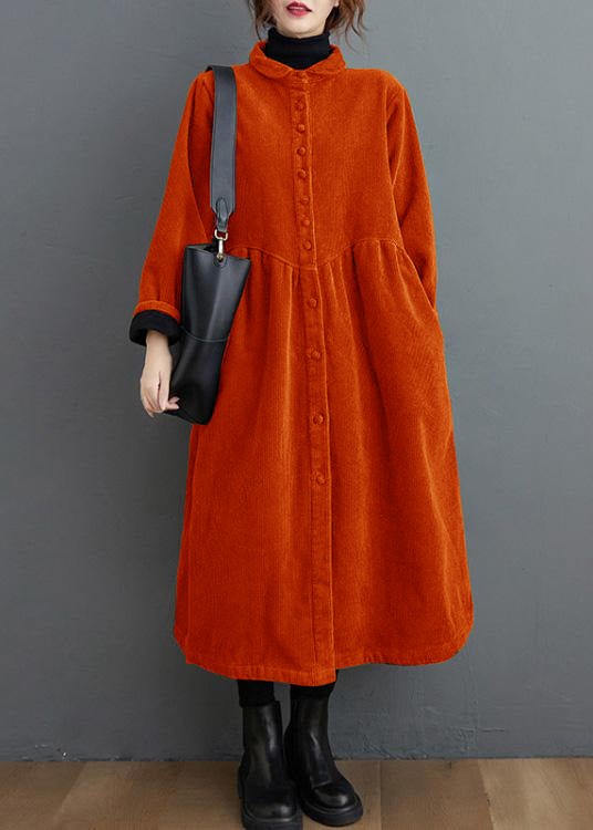 Dikke Corduroy lange Winterjas met knopen en kraag-Zomer Jassen-Calora-Groen-S-Calora