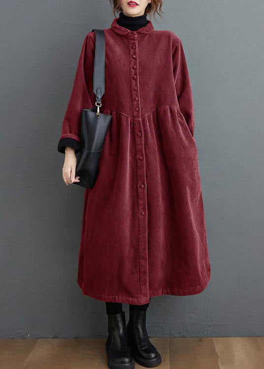 Dikke Corduroy lange Winterjas met knopen en kraag-Zomer Jassen-Calora-Groen-S-Calora