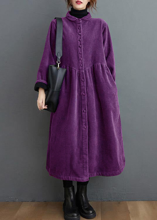Dikke Corduroy lange Winterjas met knopen en kraag-Zomer Jassen-Calora-Groen-S-Calora