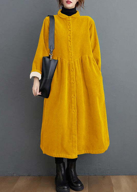 Dikke Corduroy lange Winterjas met knopen en kraag-Zomer Jassen-Calora-Groen-S-Calora