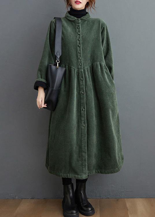 Dikke Corduroy lange Winterjas met knopen en kraag-Zomer Jassen-Calora-Groen-S-Calora