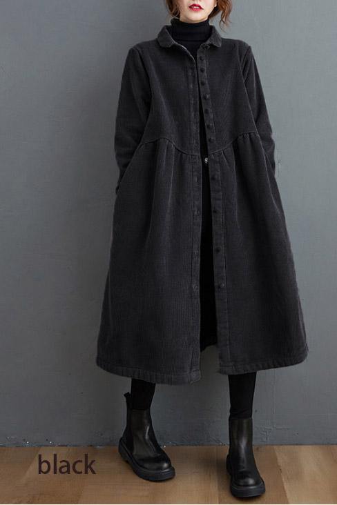 Dikke Corduroy lange Winterjas met knopen en kraag-Zomer Jassen-Calora-Groen-S-Calora