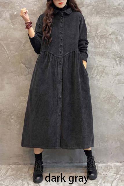 Dikke Corduroy lange Winterjas met knopen en kraag-Zomer Jassen-Calora-Groen-S-Calora