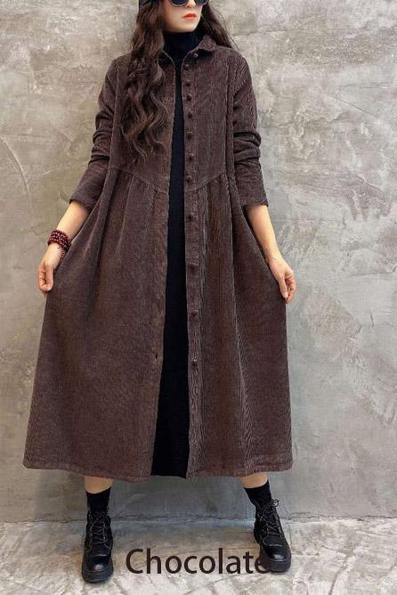 Dikke Corduroy lange Winterjas met knopen en kraag-Zomer Jassen-Calora-Groen-S-Calora