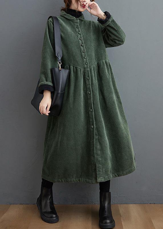 Dikke Corduroy lange Winterjas met knopen en kraag-Zomer Jassen-Calora-Groen-S-Calora