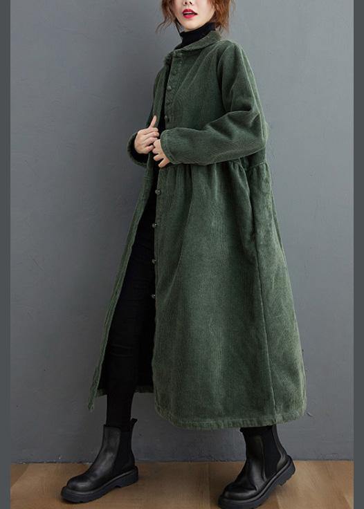 Dikke Corduroy lange Winterjas met knopen en kraag-Zomer Jassen-Calora-Groen-S-Calora