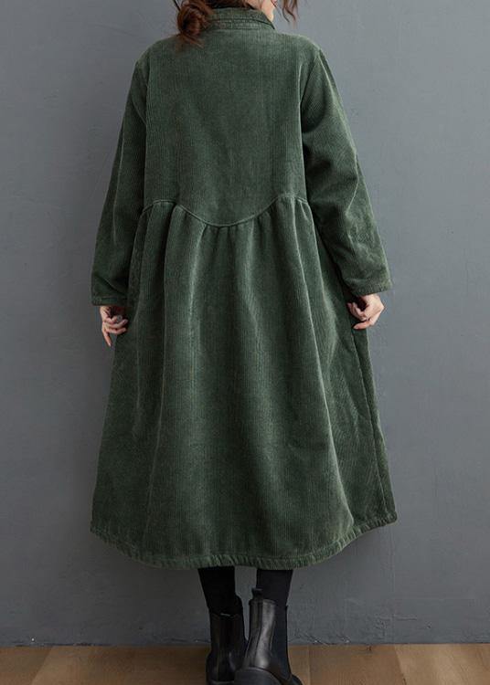 Dikke Corduroy lange Winterjas met knopen en kraag-Zomer Jassen-Calora-Groen-S-Calora