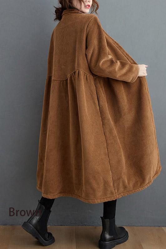 Dikke Corduroy lange Winterjas met knopen en kraag-Zomer Jassen-Calora-Groen-S-Calora