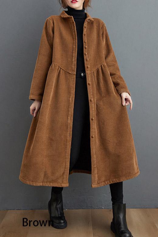 Dikke Corduroy lange Winterjas met knopen en kraag-Zomer Jassen-Calora-Groen-S-Calora