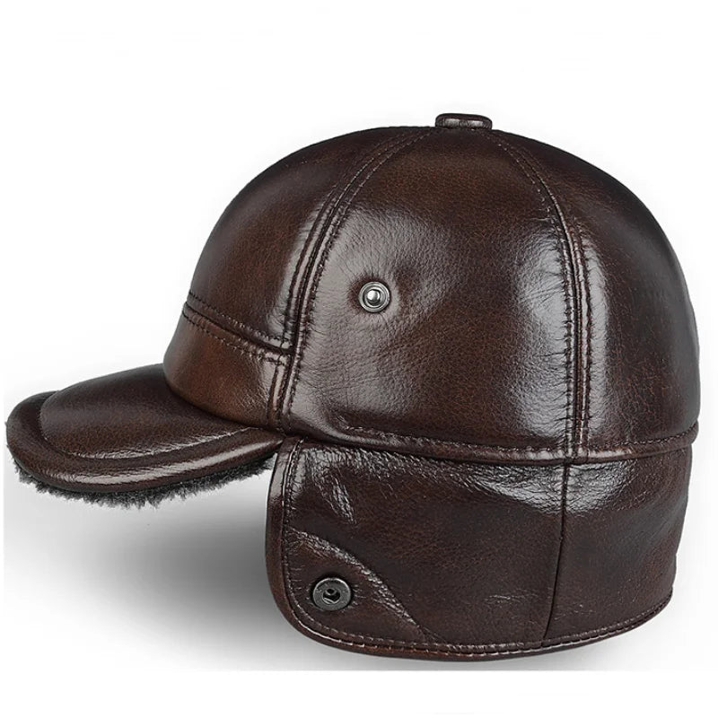 Dikke Leren Winter Pet Muts met Velvet Oorkappen-Petten-Calora-Bruin-55-56cm-Calora