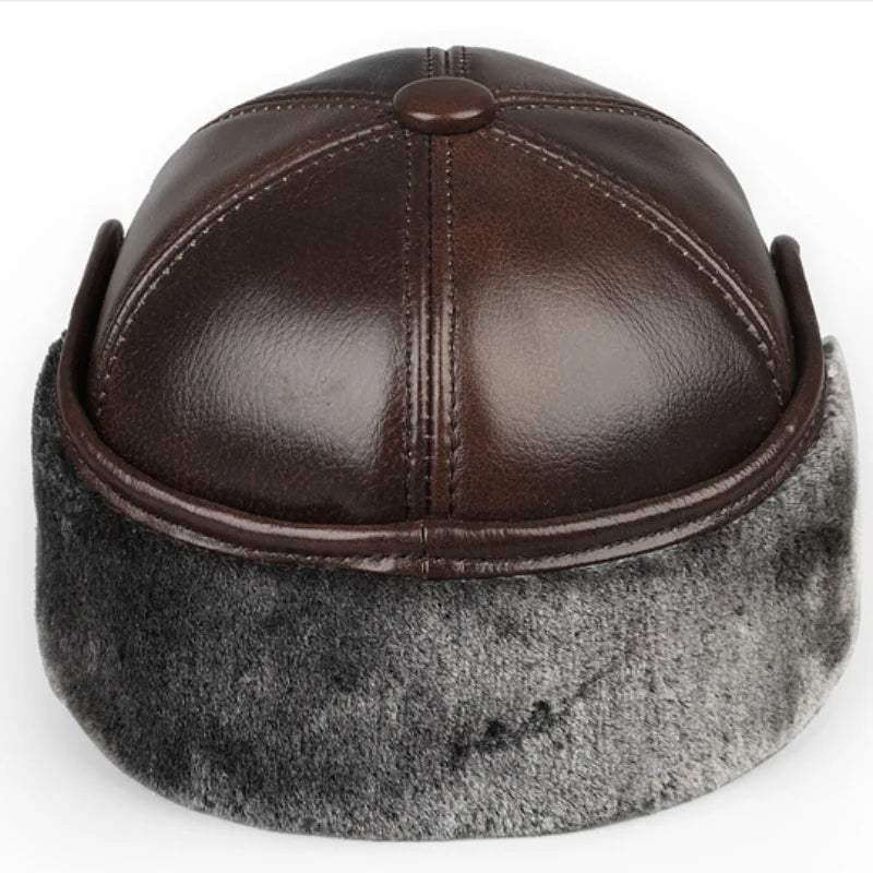 Dikke Leren Winter Pet Muts met Velvet Oorkappen-Petten-Calora-Bruin-55-56cm-Calora