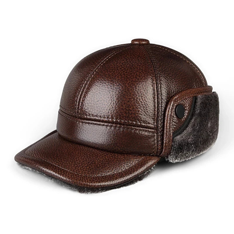 Dikke Leren Winter Pet Muts met Velvet Oorkappen-Petten-Calora-Bruin-55-56cm-Calora