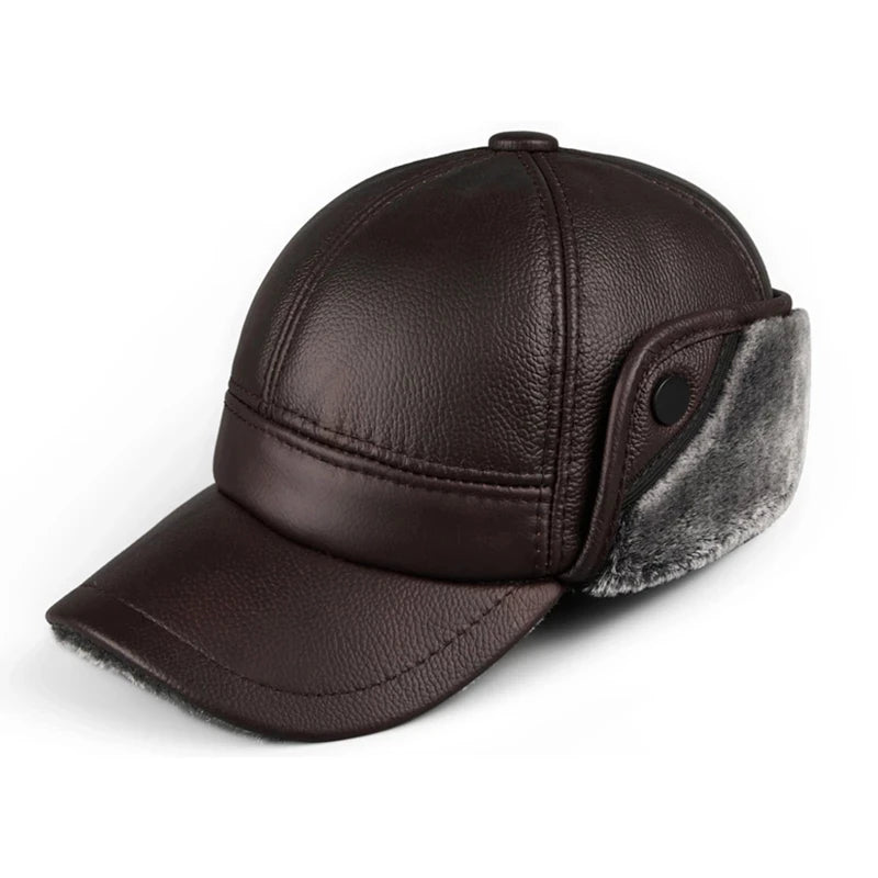 Dikke Leren Winter Pet Muts met Velvet Oorkappen-Petten-Calora-Donkerbruin-55-56cm-Calora