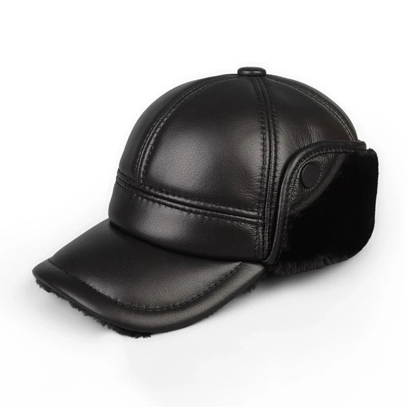 Dikke Leren Winter Pet Muts met Velvet Oorkappen-Petten-Calora-Zwart-59-60cm-Calora