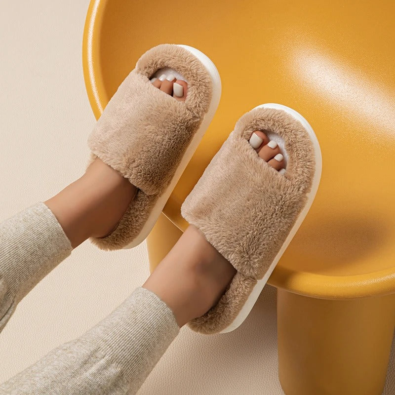 CALORA_ Dikke Pluche Open Teen Huis Slippers voor Dames met Bont