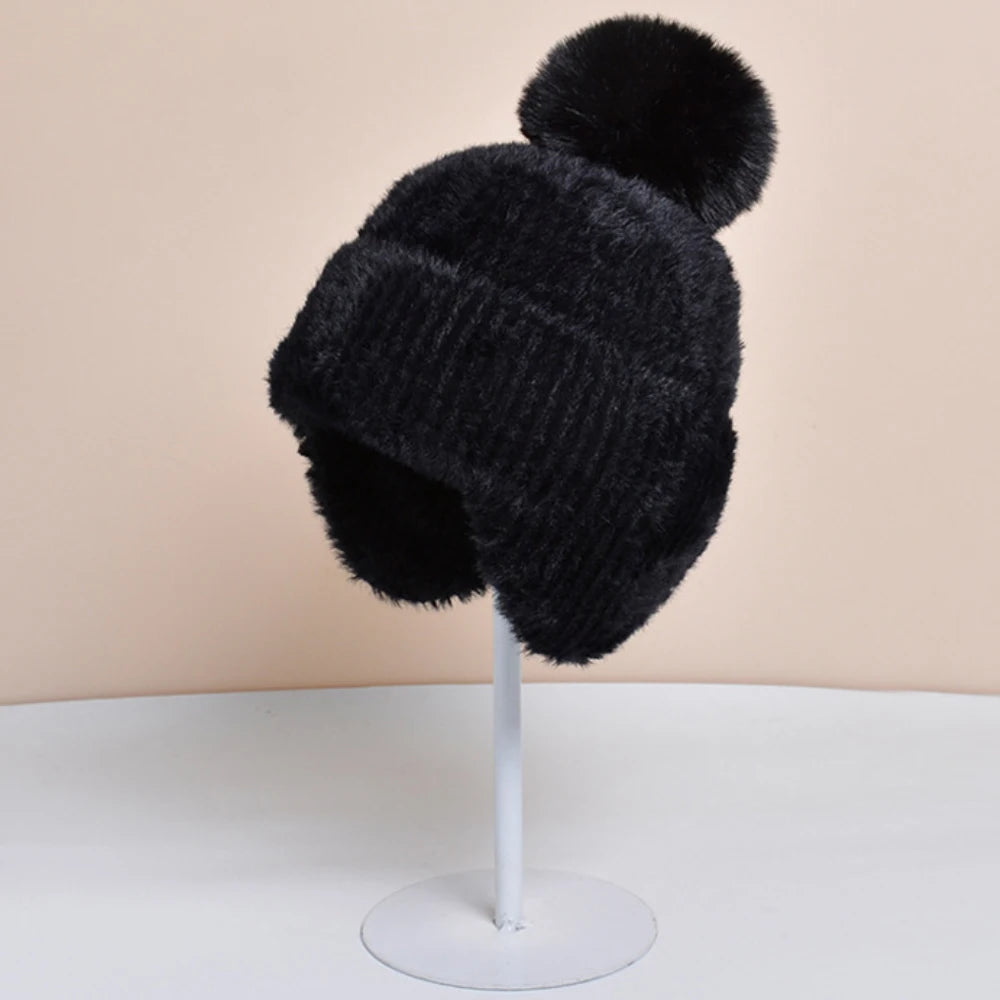 Dikke Warme Gebreide Winter Herfst Muts voor Dames-Petten-Calora-Zwart-56-59cm-Calora