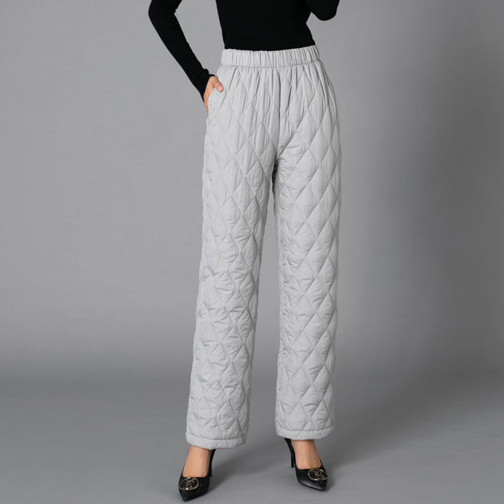 CALORA_ Dikke Wijde Pijpen Katoenen Broek voor Vrouwen - Hoge Taille, Warm en Comfortabel