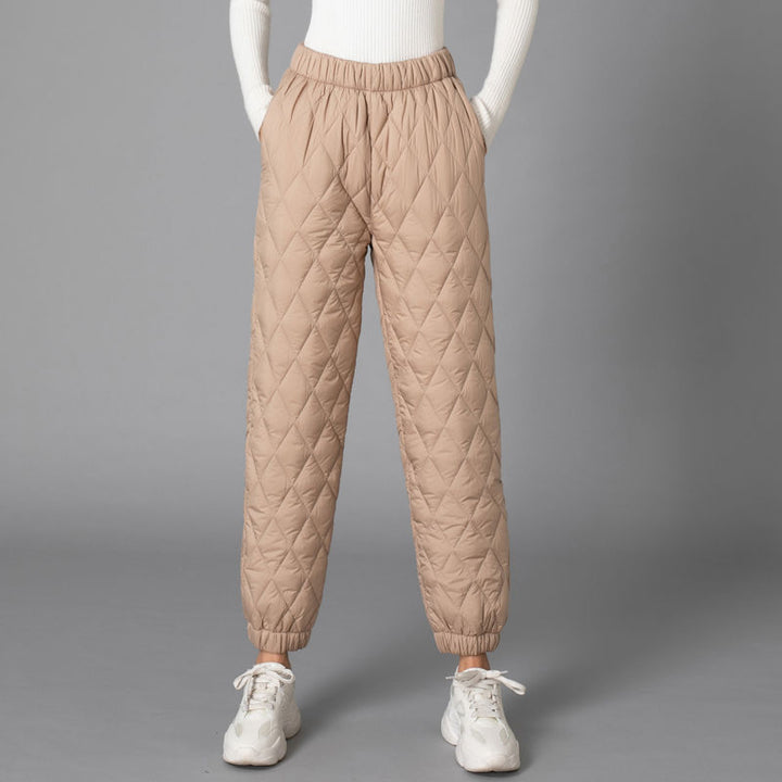 CALORA_ Dikke Wijde Pijpen Katoenen Broek voor Vrouwen - Hoge Taille, Warm en Comfortabel